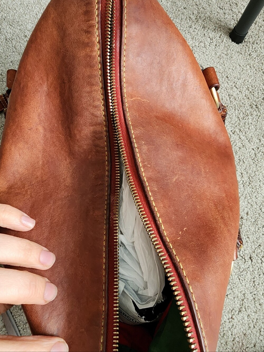Dooney & Bourke Tan Brown Leather Satchel with Gold Hardware - Picture 4 of 6